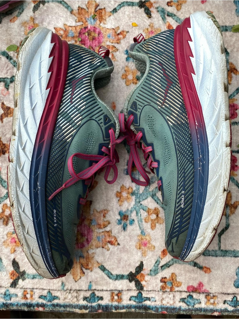 Hoka One One Bondi 5 Womens 9.5 Running Shoes Green Blue Pink Athletic Sneakers - Picture 2 of 6